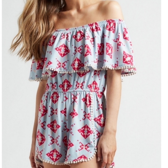 Justify Pants - JUSTIFY diamond print crochet ruffle romper
